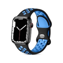 Apple Watch Seri 1/2/3/4/5/6/7/se/8/ultra İle Uyumlu Delikli Silikon Kordon Kayış 42-44-45-49 Mm Siyah - Mavi Çok Renkli