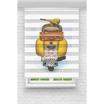 Perdecizade Enxboy Sarı Motosiklet Dijital Baskılı Zebra Perde-cocuk Odası-stor Perde Renkli