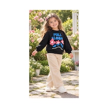 Messlife Full Bloom Çiçek Baskılı Siyah Kız Çocuk Sweatshirt Siyah - 929241242 Siyah