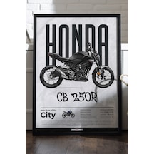 Honda Cb250r Siyah Ahşap Çerçeveli Poster, Dekoratif Motosiklet Duvar Tablosu