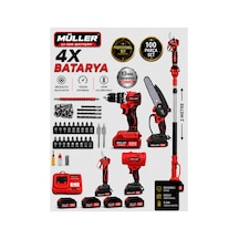 Pro Müller Profesyonel 5'li Set Darbeli Şarjlı Matkap Makas-testere -teleskop Ve Yaprak Üfleme 100 Pcs Set