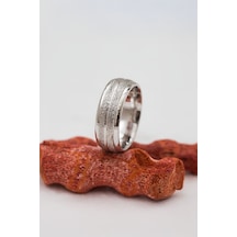 Rodyumlu Tırtık Desenli Unisex Gümüş Alyans -6530