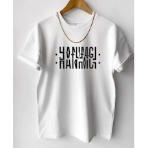 Startmore Unisex Beyaz Hanımcı Baskılı Katlamalı Bisiklet Yaka Tişört Beyaz