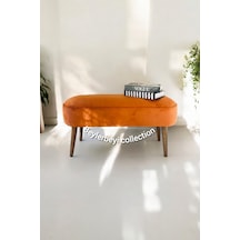 Retro Gürgen Ceviz Renk Ahşap Ayaklı Geniş Oturum Alanlı Özel Tasarım Oval Bench Turuncu Turuncu