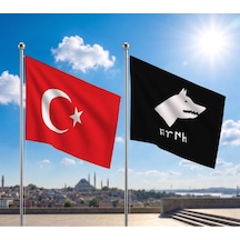 Siyah Beyaz Türk Yazılı Göktürk Bayrağı Ve Alpaka Kumaş Türk Bayrağı 2'li Set 70x105cm Diğer