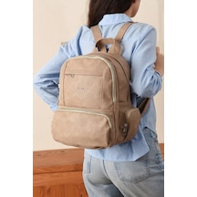 Just Polo Kadın Eskitme Suni Deri Çok Cepli Günlük Sırt Çantası Pbu3000 Vizon