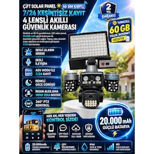 4g Sım Kartlı 4 Lensli Solar Güvenlik Kamerası 20.000mah 360 Ptz 7/24 Kayıt