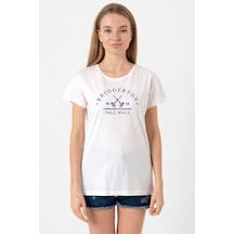 Bridgerton Pall Mall Logo Beyaz Kadın Bisikletyaka Tshirt 001