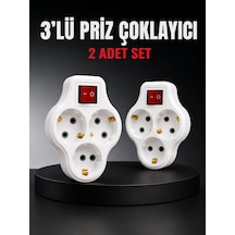 3 Lü Priz Çoklayıcı 2 Adet Set Anahtarlı Kablosuz Duvar Tipi Priz Çoğaltıcı