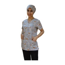 Doktor Hemşire Terikoton Üst Forma Gri Ayıçıklı V Yaka Üniforma
