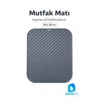 Silikon Bulaşık Kurutma Matı 38x28 Cm Kaymaz Tezgâh Üstü Gri Mutfak Matı