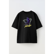 Thewert Unisex Bike Freestyle Tasarım Baskılı Pamuk Sıyah Oversize T-shirt Siyah