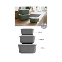 Flora 3 Lü Erzak Gıda Saklama Kabı, Buzdolabı Düzenleyici Organizer 3 Lü Set 600ml,1100ml,1800ml Renkli