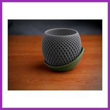 Bezos 3d Baskı Küre Saksı - Kafes Dokulu İki Parçalı Dekoratif Saksı - Gri-yeşil Bty Standart 26719773
