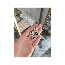 Vip Seri Yeşil Taşlı Küpe Altın
