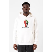 Hand Free Palestine Beyaz Erkek 3ip Kapşonlu Sweatshirt Beyaz