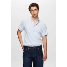 D'S Damat Ds Damat Slim Fit Mavi Gofre Kısa Kollu Gömlek 0HC02ORT04265 Mavi