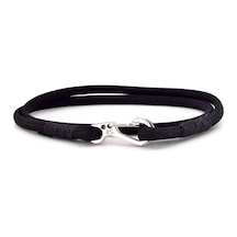 Siyah Paracord Metal Kanca Iki Sira Sarma Erkek Bileklik M011K Gri