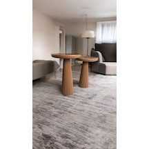 Wood Wooden Ahşap Kahverengi Renk 2'li Set Mantar Yan Sehpa