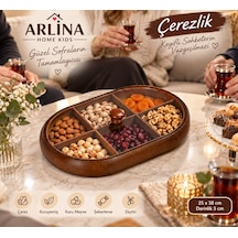 6 Bölmeli Kapaklı Şık Oval Akasya Çerezlik Ahşap