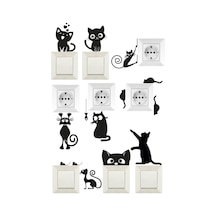 Duvar Sticker 9'lu Sevimli Kedili Priz Üstü Sticker Siyah, 795258222266 1