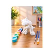 3d Trex Dinazor Figür Boyama Seti 17 Cm - Kendin Boya Hobi Ve Etkinlik Seti - Akrilik Boya + 2 Fırça