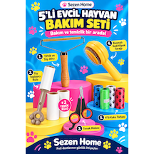 5 Ürünlü Kedi Köpek Bakım Seti Basmalı Tarak Tırnak Makası Tüy Toplayıcı Kaka Torbası