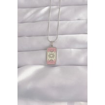 316l Çelik Gümüş Renk Pembe Mineli Ay Figür Tarot Kolye Çok Renkli