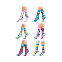 Ozzy Socks 6' Lı Organik Pamuklu Dikişsiz Kadın Asorti Çok Renkli Desenli Çorap Çok Renkli