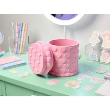 3d Baskı Kabartma Kalp Desenli Kapaklı Kalemlik - Masaüstü Organizer - Pembe Çok Renkli