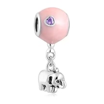Fil Ve Mavi Balon Bilek İçin Gümüş Charm Pembe