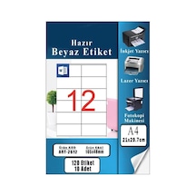 A4 Hazır Etiket 105x48 Mm 10 Sayfa 1 Paket 12 Li Kendinden Yapışkanlı Fotokopi Lazer İnkjet Kağ