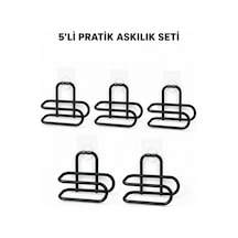 Siyah Metal Wc Kağıtlık Yapışkanlı Tuvalet Kağıdı Rulo Tutucu 5 Adet Avantajlı Set Düz Renkli Düz Renkli