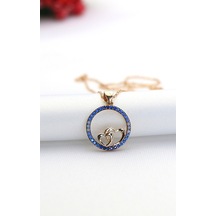 Mavi Nano Taşlı Kalp Gümüş Kolye (479068387)-Rose Gold