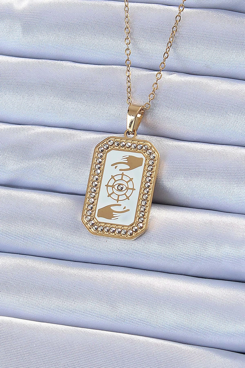316l Çelik Zincir Altın Renk Mineli Zirkon Taşlı Göz Figür Tarot Kolye Renkli