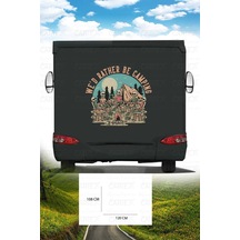 Karavan Kamp Baskı Sticker - Kamp Ateşi Sticker - Iskelet Sticker - 120x108 Cm