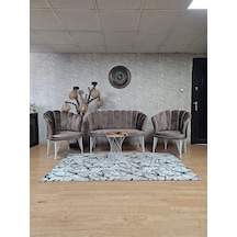 Zafir Beyaz Boyalı Tel Ayak Papatya Çay Seti Koltuk Takımı , Balkon, Salon, Ofis, Cafe Koltuk Takımı Kahverengi