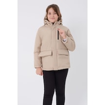 Kız Çocuk Kürklü Su Ve Rüzgar Geçirmez Kapüşonlu 3 Cep Kışlık Mont & Kaban & Parka-69 Taş