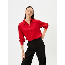 Koton Saten Gömlek Düğmeli Uzun Kollu Manşet Yaka Regular Fit Kırmızı 4wak60298pw 4WAK60298PW401 Kırmızı
