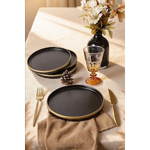 Keramika Mat Siyah Gold Fileli Stackable Pasta Tabağı 21 Cm 4 Adet