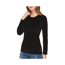 Elit Kadın Elastan Likralı Pamuklu Uzun Kol Badi Body 1'li Paket Siyah