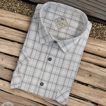 Linen Keten Klasik Kısa Kollu İki Cepli Kapaklı Beyaz Baba Gömleği Regular Kalıp -10113 Beyaz