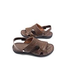 Umut Deri Büyük Numara Ortopedik Rahat Erkek Masajlı Sandalet Kahverengi