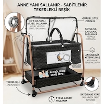 Öykü Bebek Dunyasi Anne Yanı Sallanır Sabitlenir Tekerlekli Geniş Sepetli Beşik Siyah