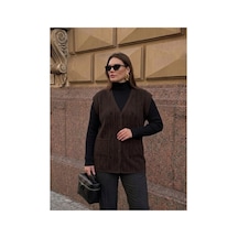 Onno Style Women Desenli Çelik Örgü Klasik Triko Yelek Kahverengi