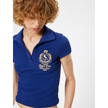 Koton Polo Yaka Tişört Kaşkorse Kolej Baskılı Kısa Kollu Slim Fit Lacivert 4sal11098ık Lacivert