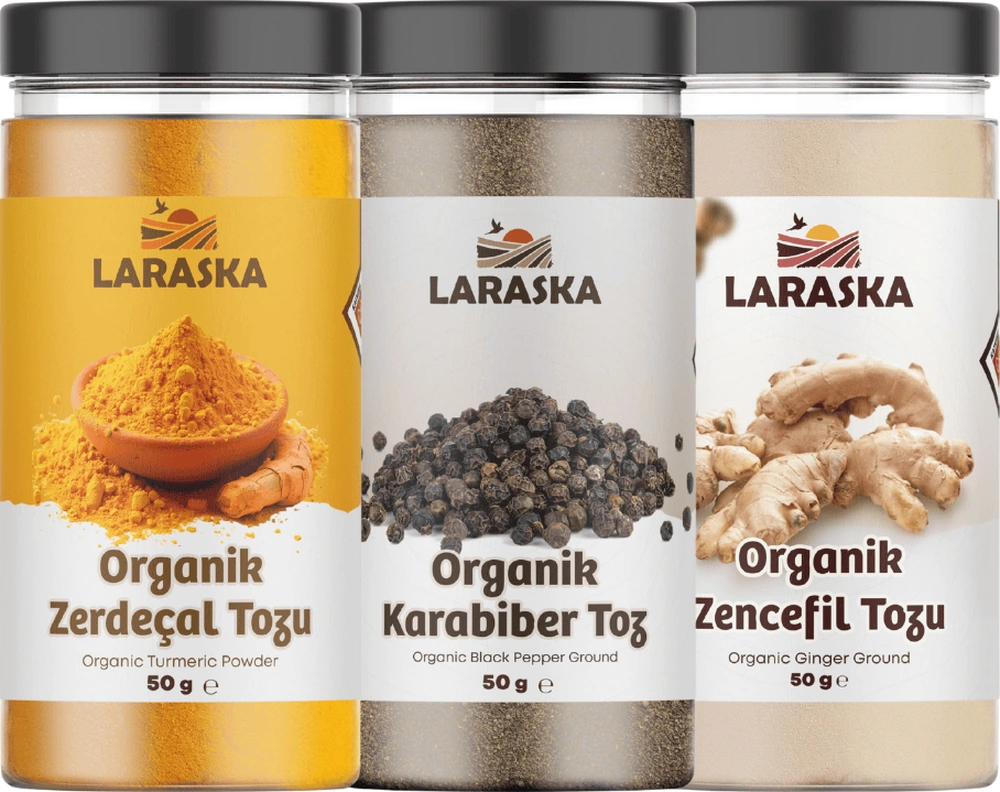 Organik Baharat Seti Organik Zerdeçal 50g Organik Zencefil 50g Organik Karabiber 50g Avantajlı Set