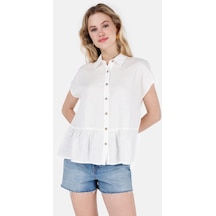 Colin's Colins Normal Kesim Shirt Yaka Fırfır Detaylı Beyaz Kadın Kısa Kol Gömlek Cl1069199 Cl1069199 Q1.v1 Ofw Beyaz
