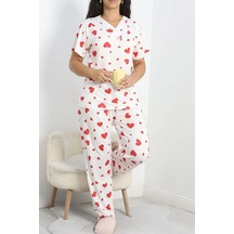 Seka Yaka Dantelli Büyük Beden Pijama Takımı Beyazkırmızı - 50386.1050. Çok Renkli Seka Yaka Dantelli Büyük Beden Pijama Takımı Beyazkırmızı - 50386.1050. Çok Renkli