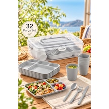 Porsima Ac-101-1 32 Parça 6 Kişilik Pratik Taşınabilir Piknik Seti - Saklama Kutulu Piknik Sepeti Gri